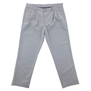 Roundtree & Yorke Mens Pants 38x32 Khaki Pleated Front Cotton Blend Chinos Tan